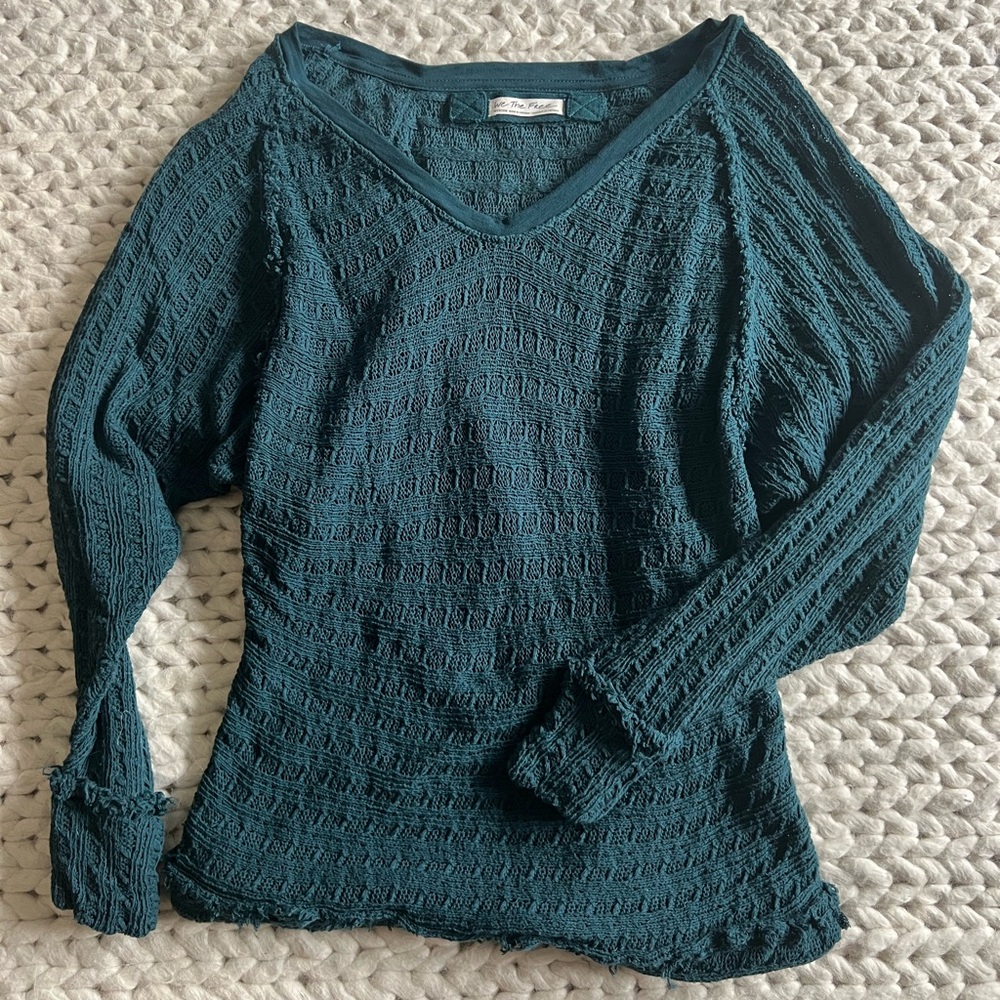 We The Free Deep Teal V-Neck Sweater